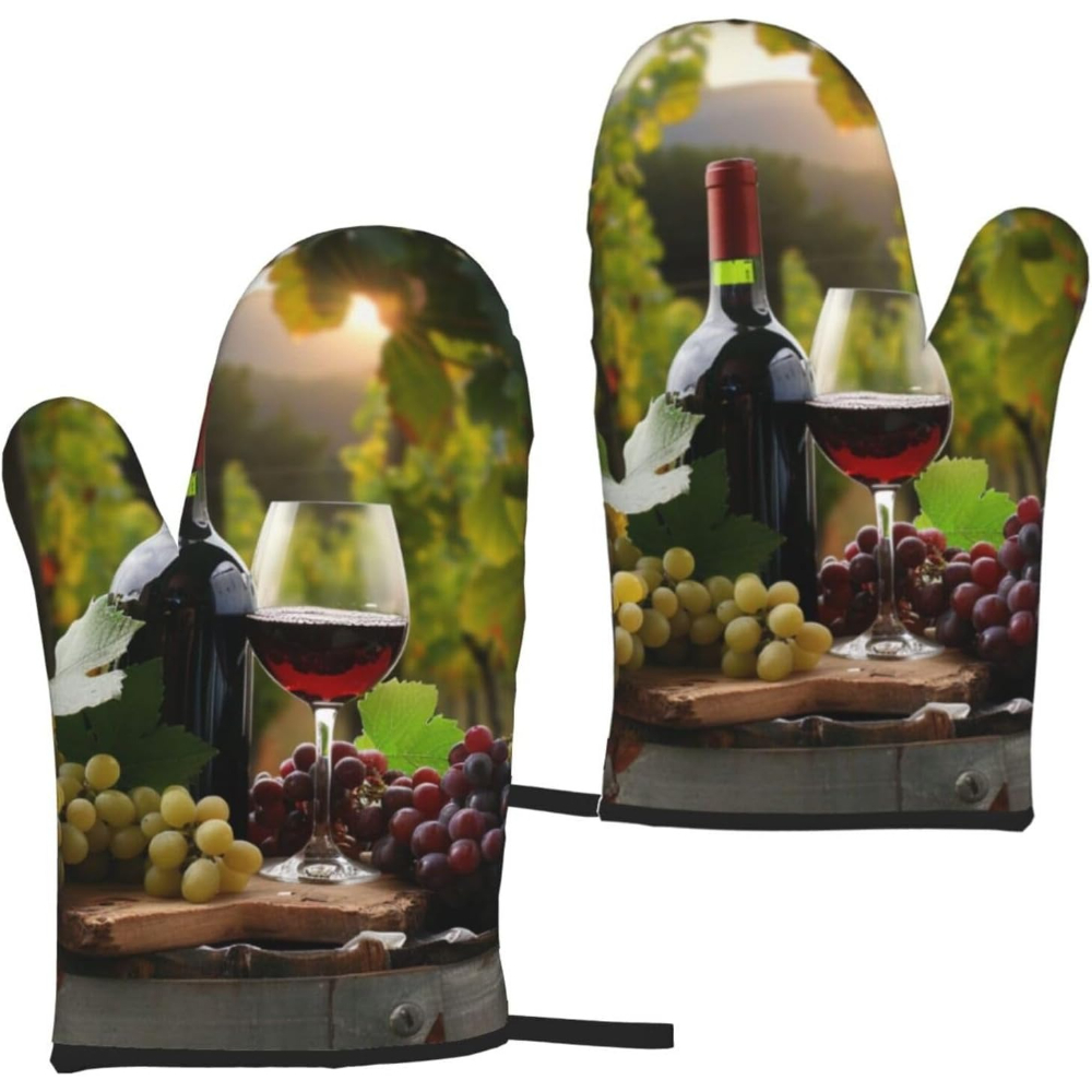 Kitchen Baking Ideas - Red Wine Printed Oven Mitts 2pcs