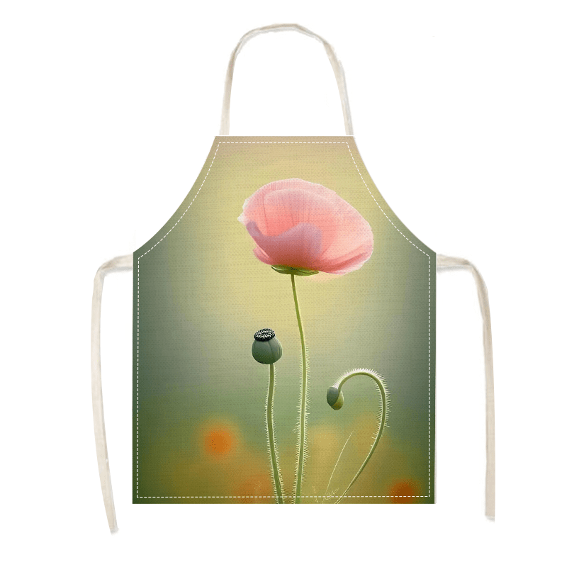 Kitchen Baking Ideas - Linen Apron Pink Poppy Flower Print